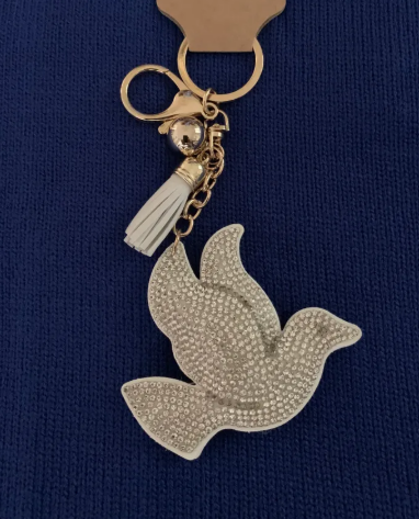 Rhinestone Dove Keychain