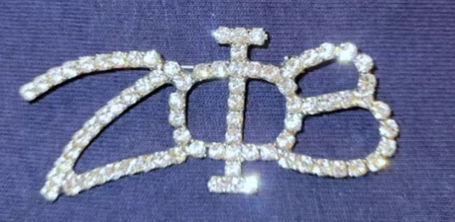 Large Cursive Rhinestone Lapel Pin