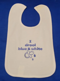 I drool blue & white bib